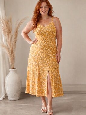 Old Navy Yellow Floral Midi Sundress NWT Size Large Cottagecore Summer Dress